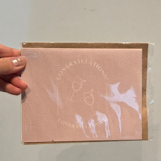 'Congratulations' card with wine glass illustrations and an envelope for delivery or pickup in Toronto.