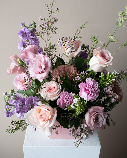 Pink and lavender flower arrangement for delivery or pickup in Toronto. 
