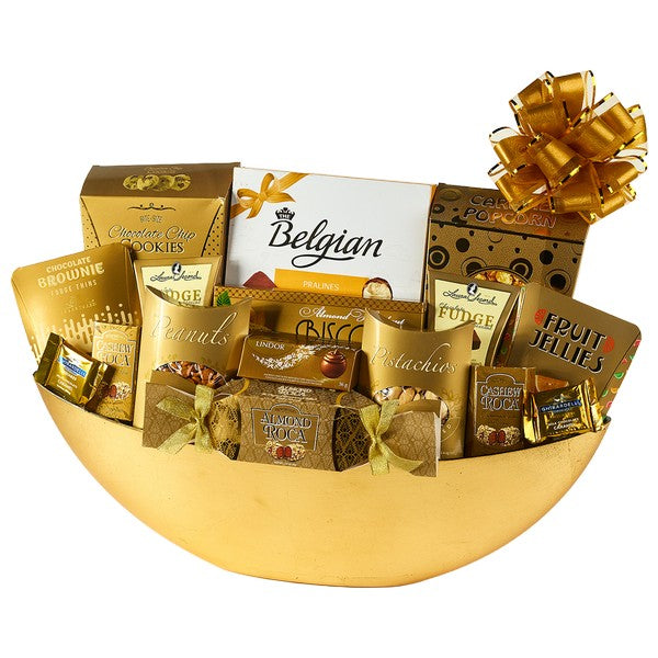Gift basket with various confectionery items for delivery or pickup in Toronto.